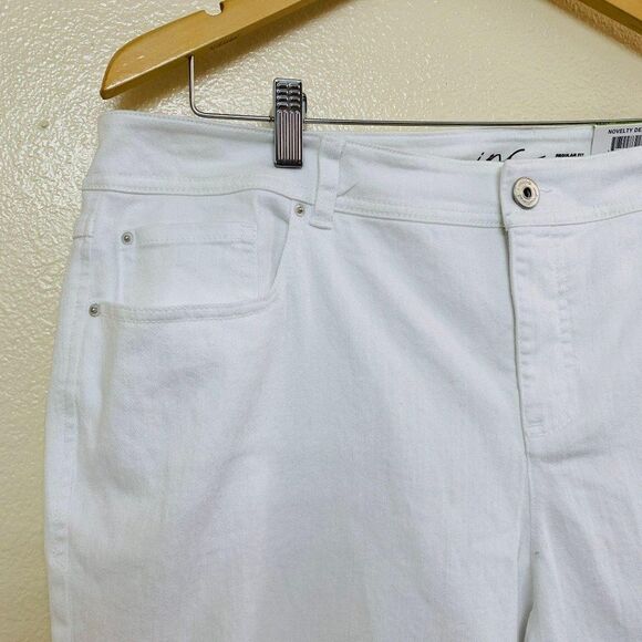 Inc Women's Plus Size Fringed Cropped Jeans Mid Rise 28W White Straight Leg - Picture 4 of 9